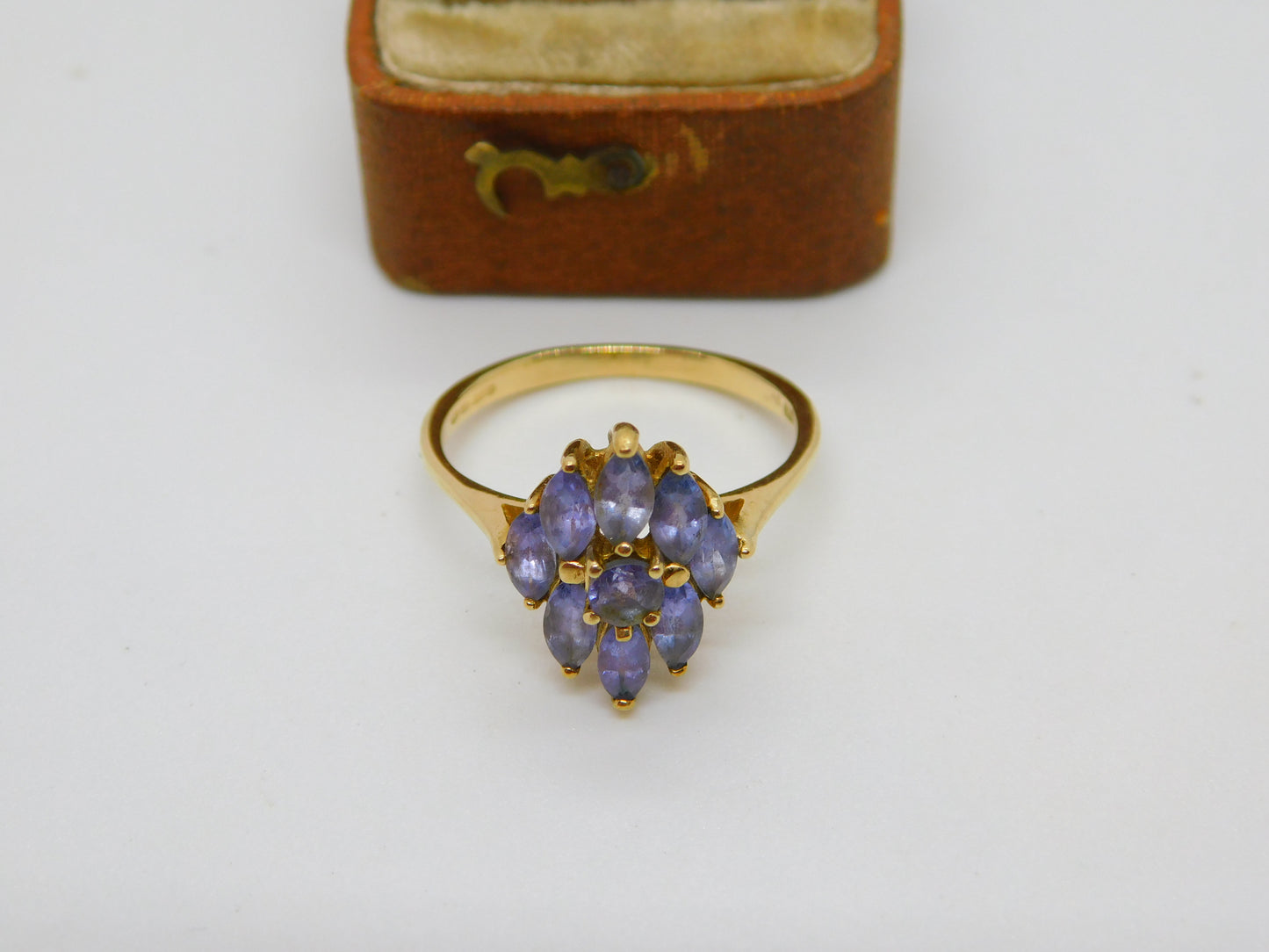 9ct Yellow Gold & Amethyst Set Floral Cluster Ring Vintage c1990 Birmingham