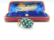 Victorian Sterling Silver Gilt & Pave Set Turquoise Fruit Charm Pendant Antique