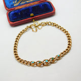 Victorian 9ct Rose Gold & Five-Stone Turquoise Curb Bracelet Antique c1890