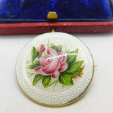 Gold on Sterling Silver Guilloche Rose Flower Enamel Brooch 1912 Birmingham