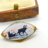 Norwegian Sterling Silver Gilt Guilloche Enamel Reindeer Brooch Antique c1940
