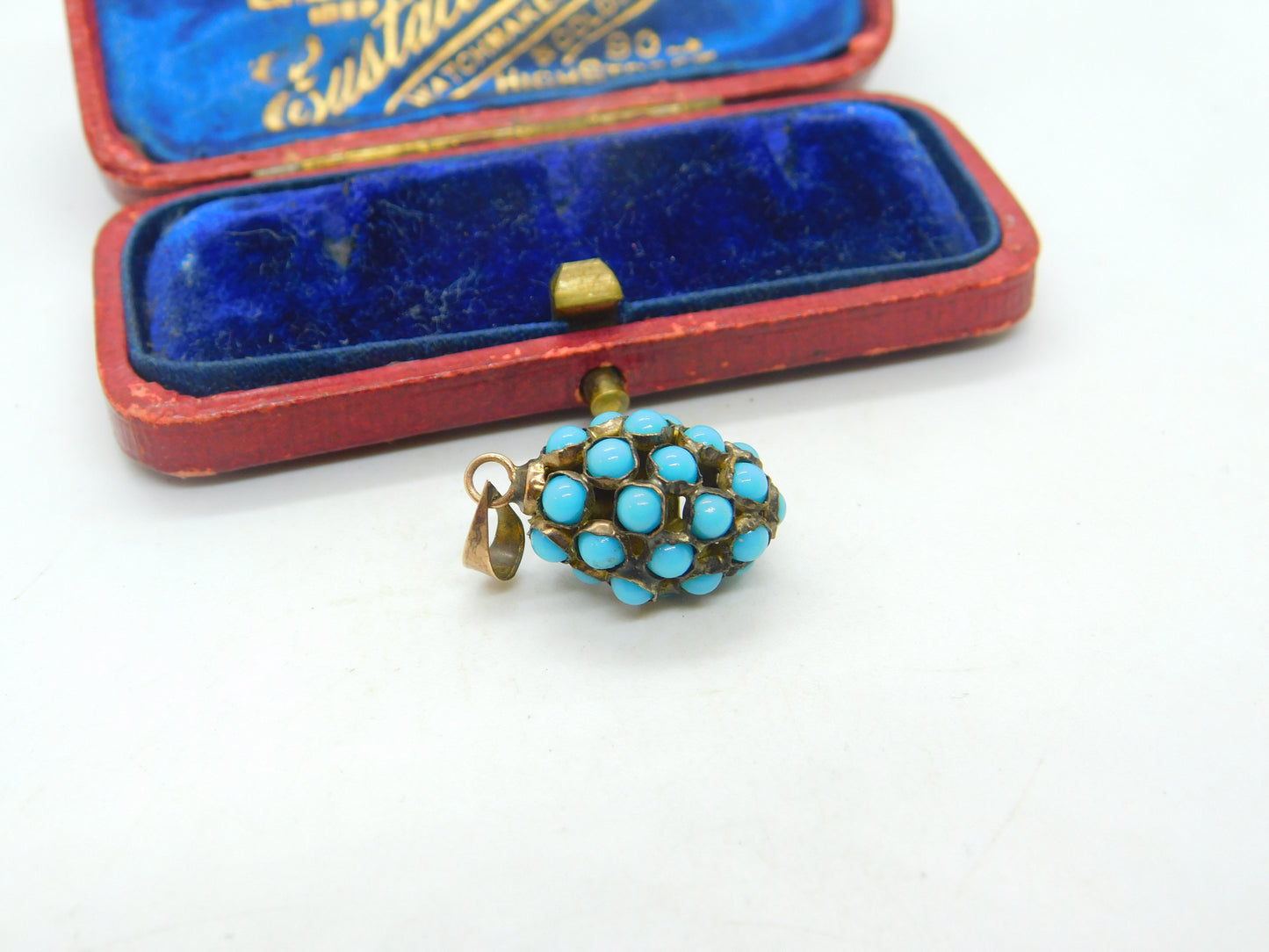 Victorian Sterling Silver Gilt & Pave Set Turquoise Fruit Charm Pendant Antique