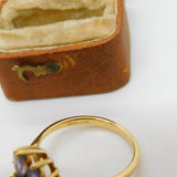 9ct Yellow Gold & Amethyst Set Floral Cluster Ring Vintage c1990 Birmingham