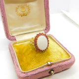 9ct Yellow Gold Large Opal & Natural Ruby Floral Cluster Ring 1987 Birmingham