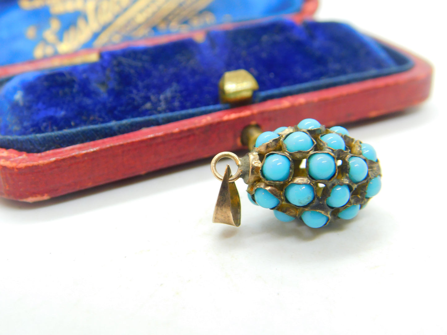 Victorian Sterling Silver Gilt & Pave Set Turquoise Fruit Charm Pendant Antique