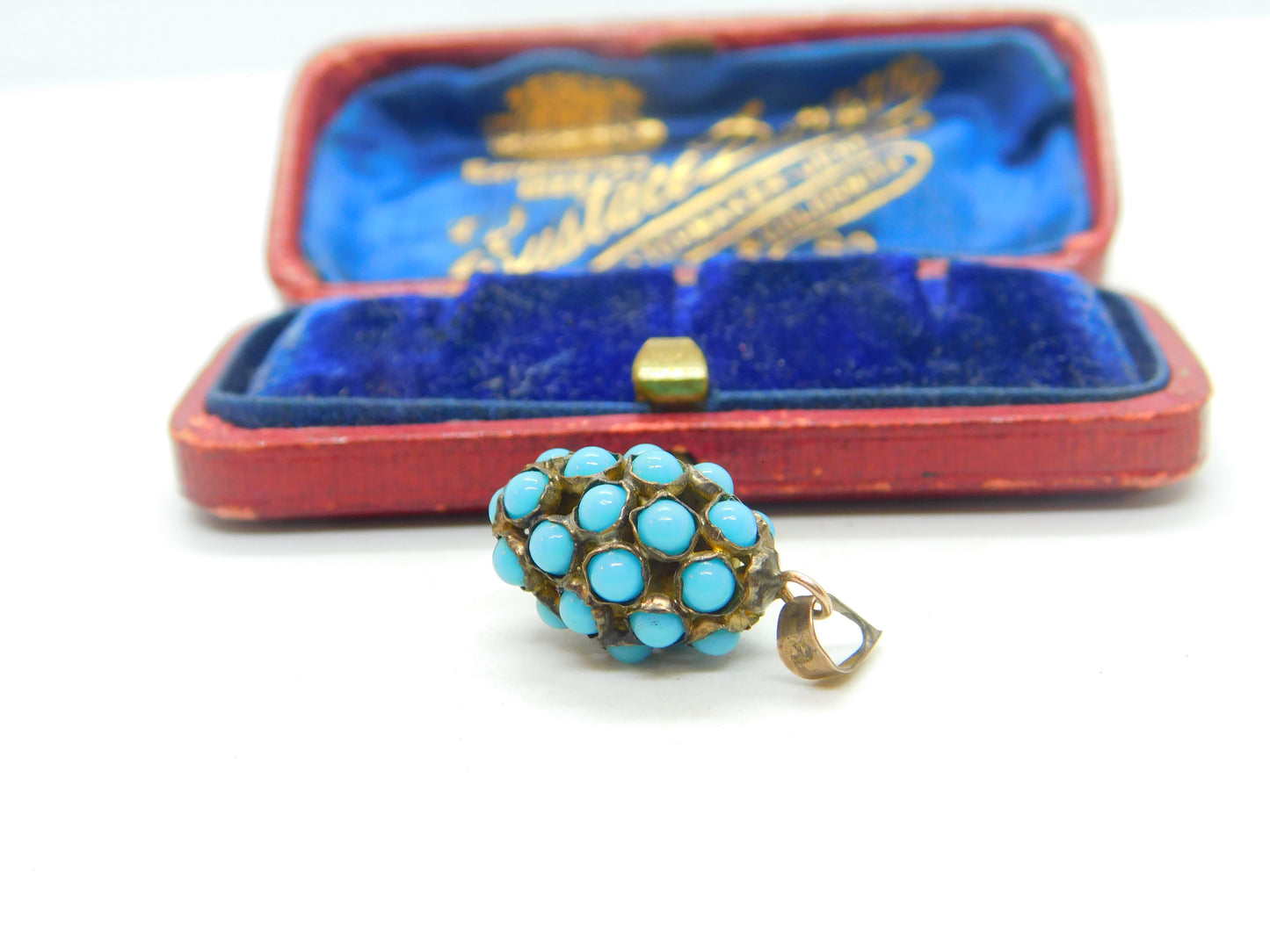 Victorian Sterling Silver Gilt & Pave Set Turquoise Fruit Charm Pendant Antique