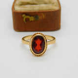 9ct Yellow Gold & Bohemian Garnet Set Dress Ring Antique 1940 Art Deco
