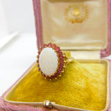 9ct Yellow Gold Large Opal & Natural Ruby Floral Cluster Ring 1987 Birmingham