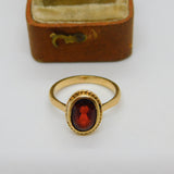 9ct Yellow Gold & Bohemian Garnet Set Dress Ring Antique 1940 Art Deco