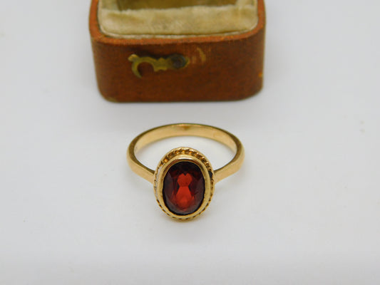 9ct Yellow Gold & Bohemian Garnet Set Dress Ring Antique 1940 Art Deco