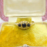 9ct Yellow Gold, Sapphire & Diamond Boat Ring Vintage c1970 Size P UK