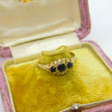 9ct Yellow Gold, Sapphire & Diamond Boat Ring Vintage c1970 Size P UK