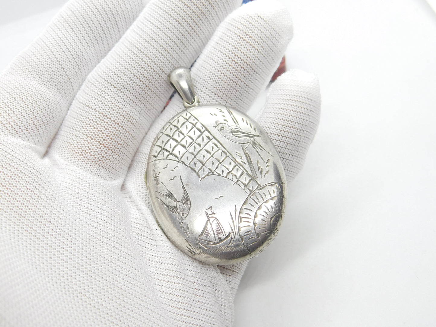 Victorian Aesthetic Movement Sterling Silver Swallow Locket Antique c1880