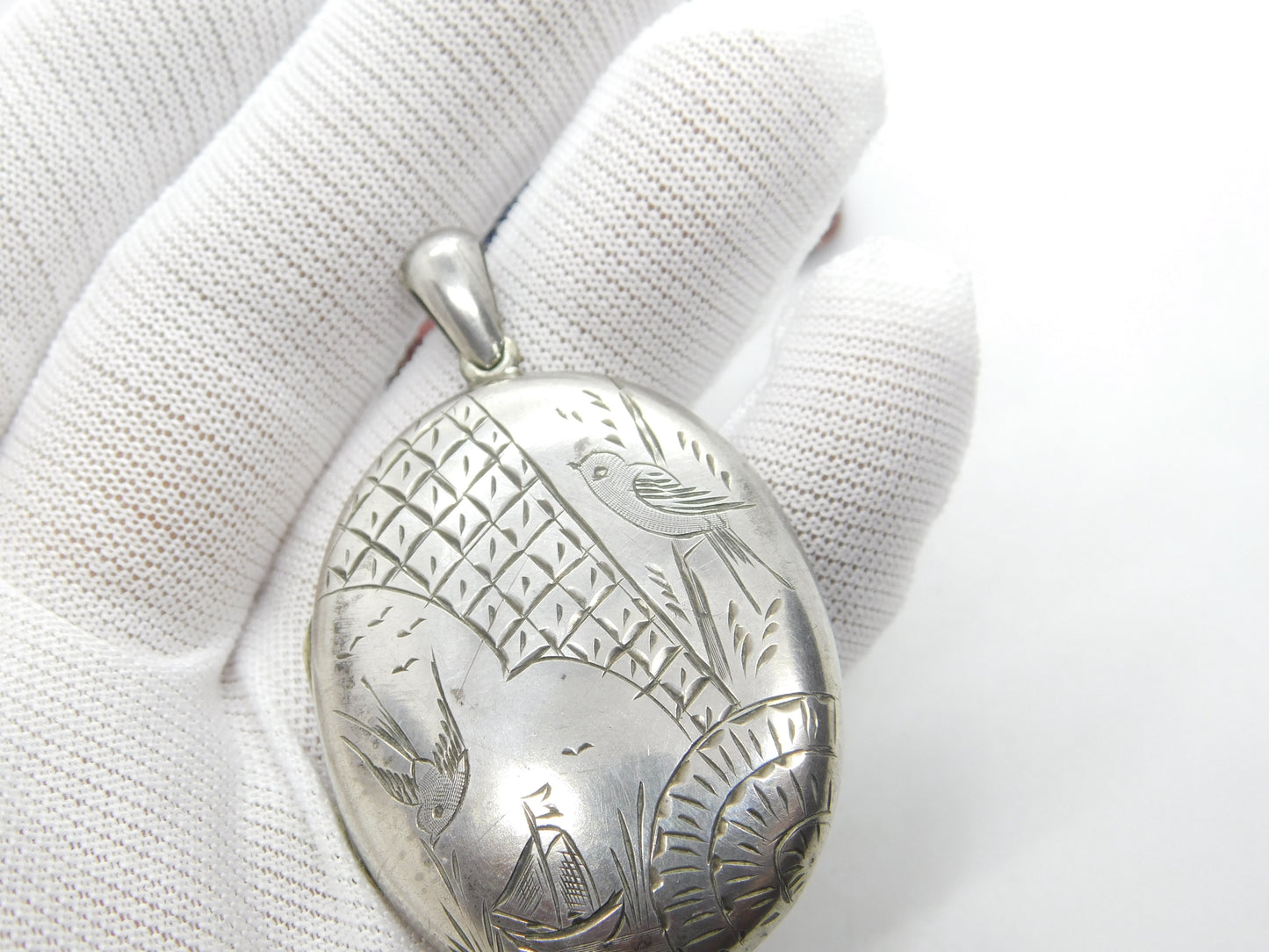 Victorian Aesthetic Movement Sterling Silver Swallow Locket Antique c1880