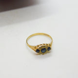 9ct Yellow Gold, Sapphire & Diamond Boat Ring Vintage c1970 Size P UK