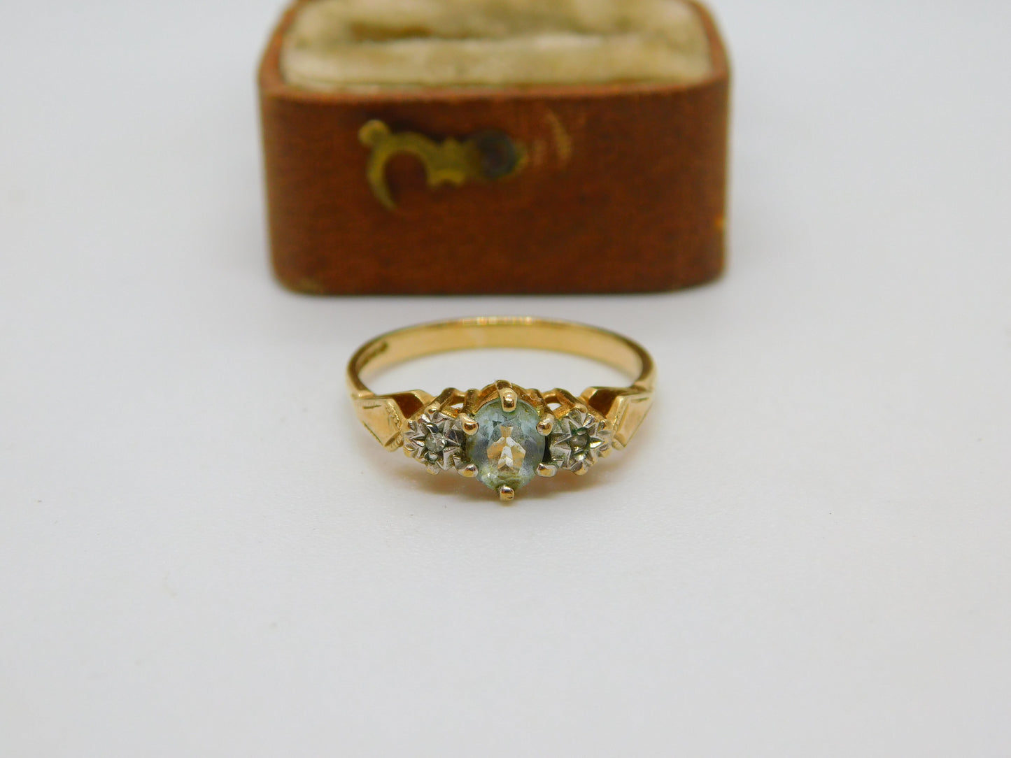 9ct Yellow Gold, Topaz & Diamond Set Band Ring Vintage c1990 Birmingham