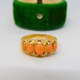 Victorian 18ct Yellow Gold Graduating Red Coral Dress Ring Antique 1898 Birmingham