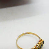 9ct Yellow Gold, Sapphire & Diamond Boat Ring Vintage c1970 Size P UK