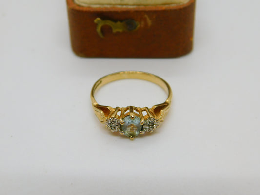 9ct Yellow Gold, Topaz & Diamond Set Band Ring Vintage c1990 Birmingham