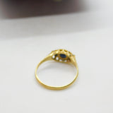9ct Yellow Gold, Sapphire & Diamond Boat Ring Vintage c1970 Size P UK