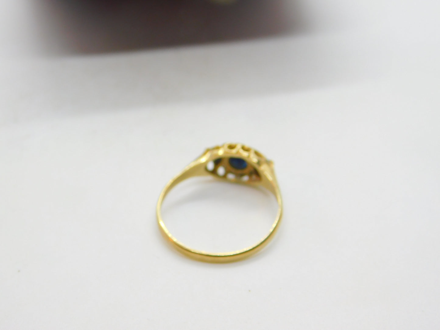 9ct Yellow Gold, Sapphire & Diamond Boat Ring Vintage c1970 Size P UK