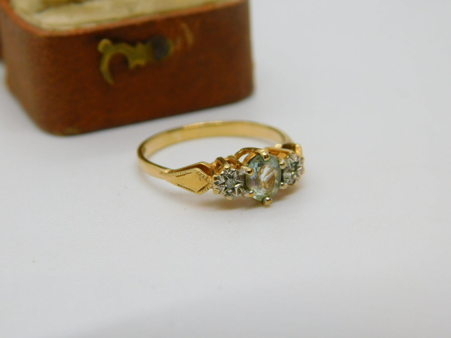 9ct Yellow Gold, Topaz & Diamond Set Band Ring Vintage c1990 Birmingham