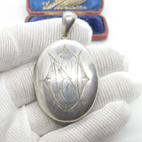 Large Victorian Sterling Silver 'E' Initial Monogram Floral Locket Antique c1880