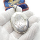 Large Victorian Sterling Silver 'E' Initial Monogram Floral Locket Antique c1880