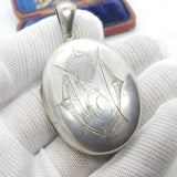 Large Victorian Sterling Silver 'E' Initial Monogram Floral Locket Antique c1880