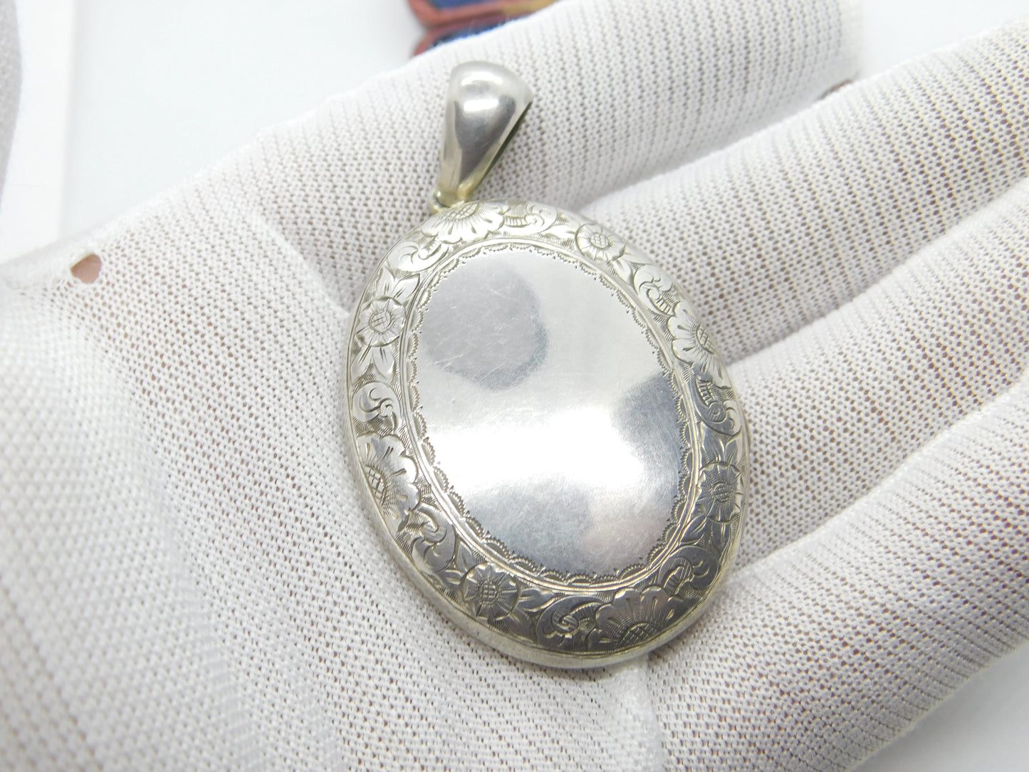 Large Victorian Sterling Silver 'E' Initial Monogram Floral Locket Antique c1880