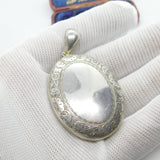 Large Victorian Sterling Silver 'E' Initial Monogram Floral Locket Antique c1880