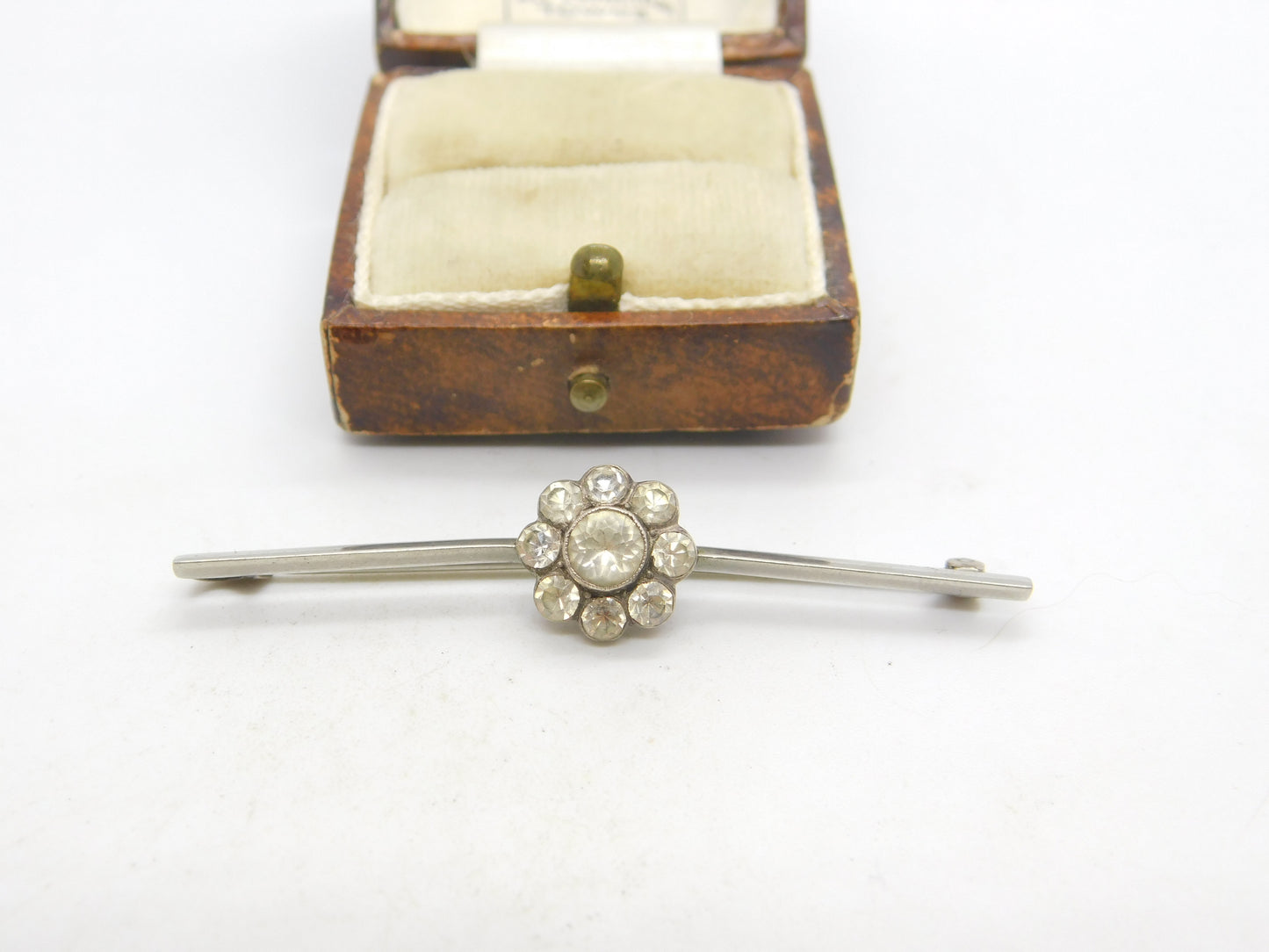 Platinum & Spinel Set Daisy Flower Sweetheart Brooch Antique c1920 Art Deco