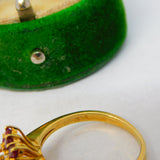 18ct Yellow Gold, Ruby & Diamond Set Floral Cluster Ring Vintage c1970