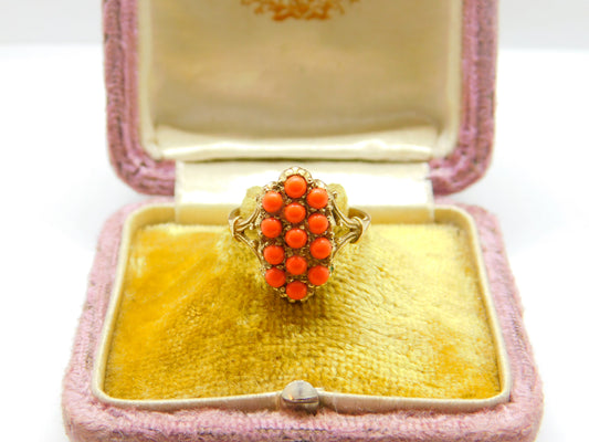 Victorian Revival 9ct Gold & Red Coral Band Ring Vintage 2004 Birmingham