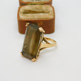 9ct Yellow Gold Emerald Cut Smoky Quartz Cocktail Ring Vintage 1964 London