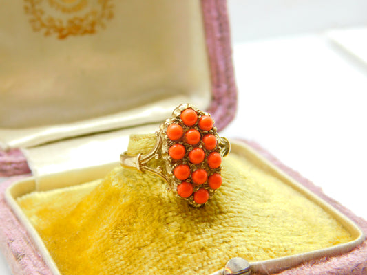 Victorian Revival 9ct Gold & Red Coral Band Ring Vintage 2004 Birmingham