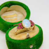 Victorian 9ct Rose Gold, White Opal & Ruby Set Dress Ring Antique c1900