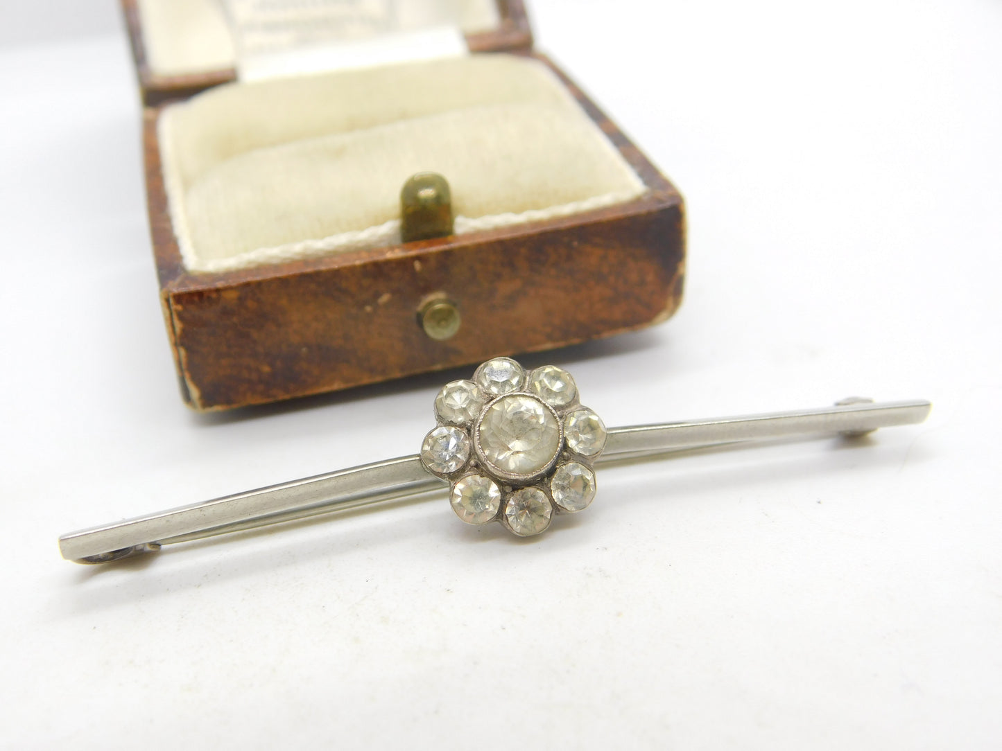 Platinum & Spinel Set Daisy Flower Sweetheart Brooch Antique c1920 Art Deco