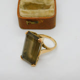 9ct Yellow Gold Emerald Cut Smoky Quartz Cocktail Ring Vintage 1964 London