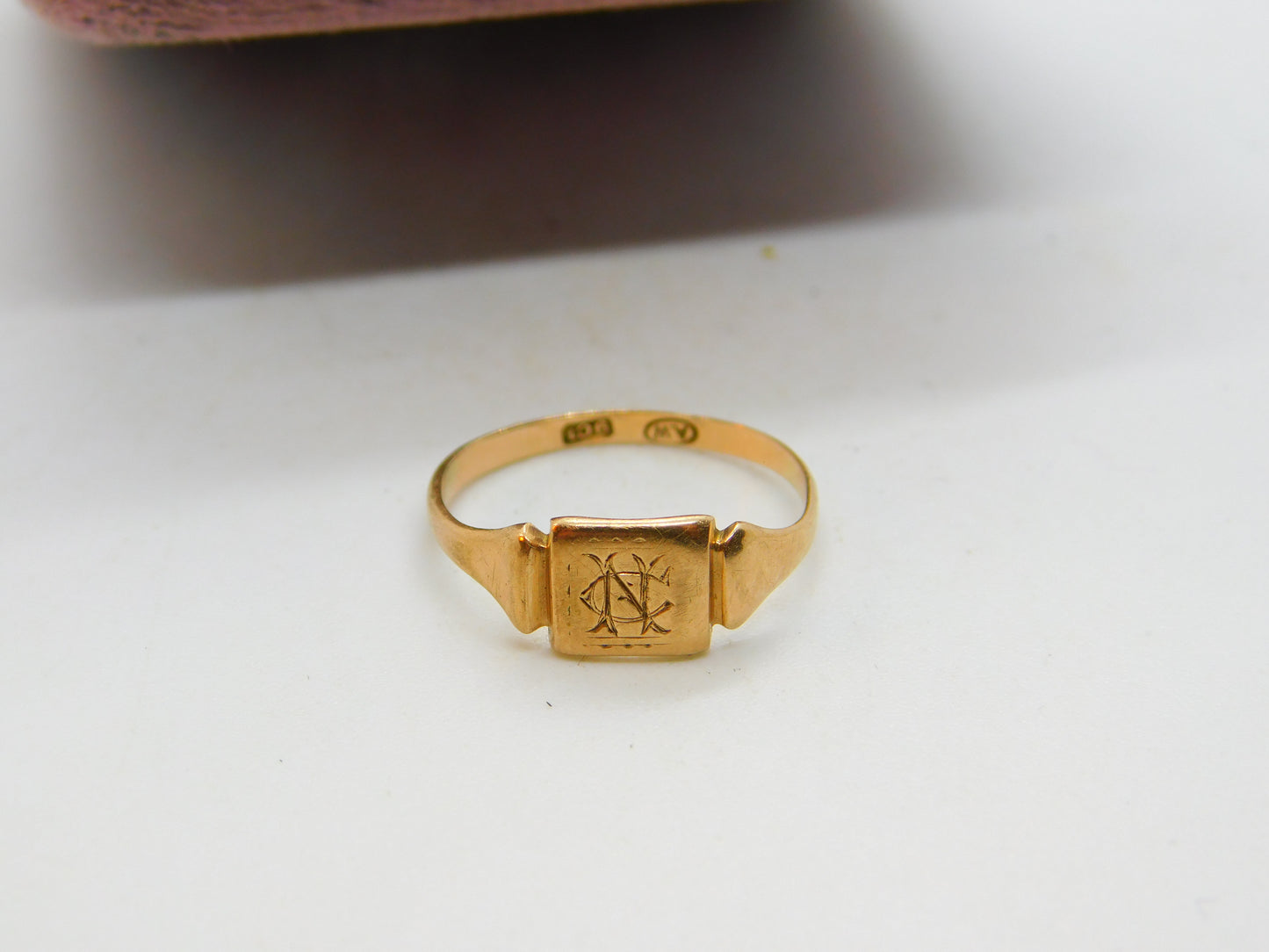 9ct Rose Gold Monogram Initial Signet Ring Antique c1920 Art Deco Size L UK