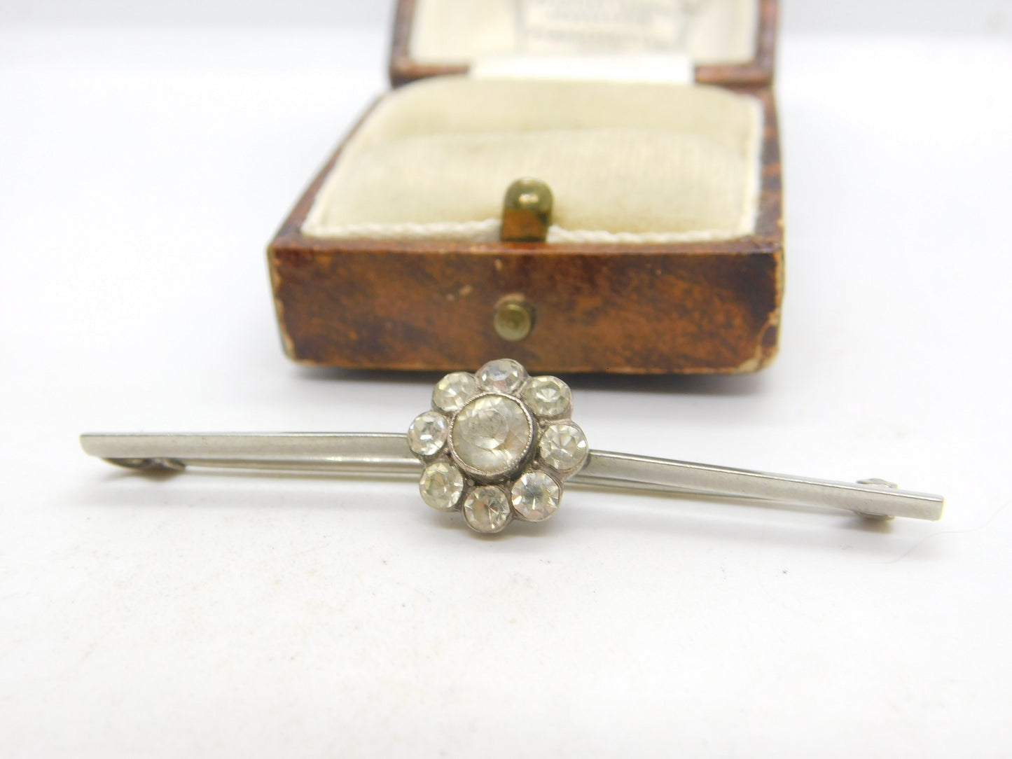 Platinum & Spinel Set Daisy Flower Sweetheart Brooch Antique c1920 Art Deco