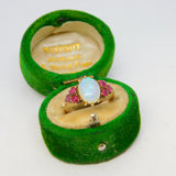 Victorian 9ct Rose Gold, White Opal & Ruby Set Dress Ring Antique c1900