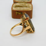 9ct Yellow Gold Emerald Cut Smoky Quartz Cocktail Ring Vintage 1964 London