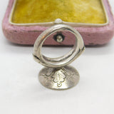 English Medieval 16th Century Sterling Silver Seal Stamp Intaglio Ring Floral Etching