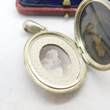 Victorian Sterling Silver Sweetheart Locket with Baby Picture & Hair Lock c1880
