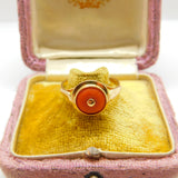 Victorian French Export 18ct Gold & Red Coral Band Ring Antique c1900