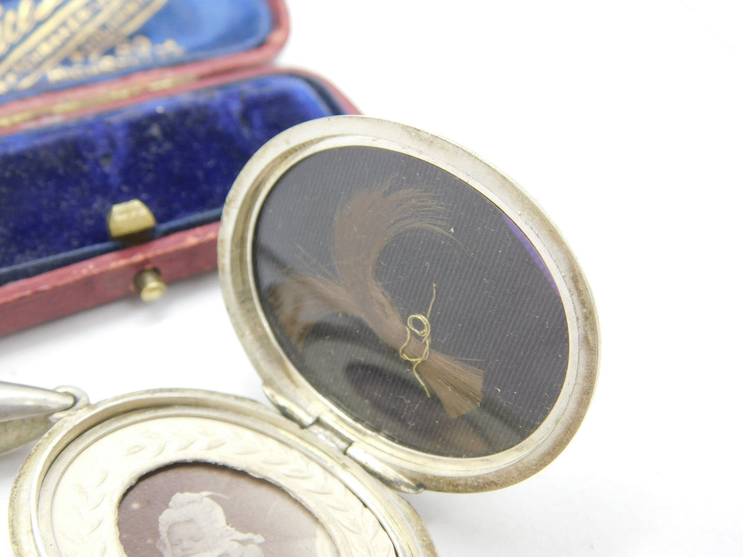 Victorian Sterling Silver Sweetheart Locket with Baby Picture & Hair Lock c1880