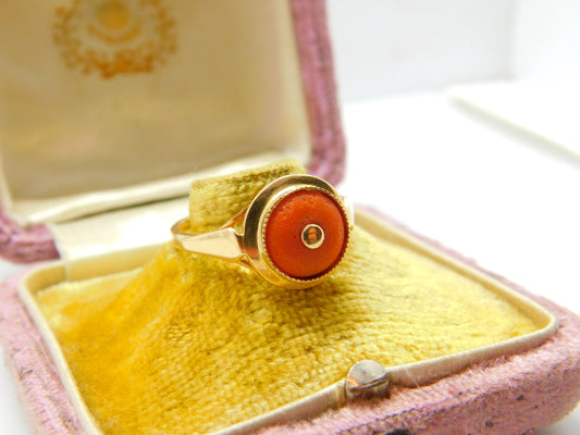 Victorian French Export 18ct Gold & Red Coral Band Ring Antique c1900