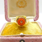 Victorian French Export 18ct Gold & Red Coral Band Ring Antique c1900