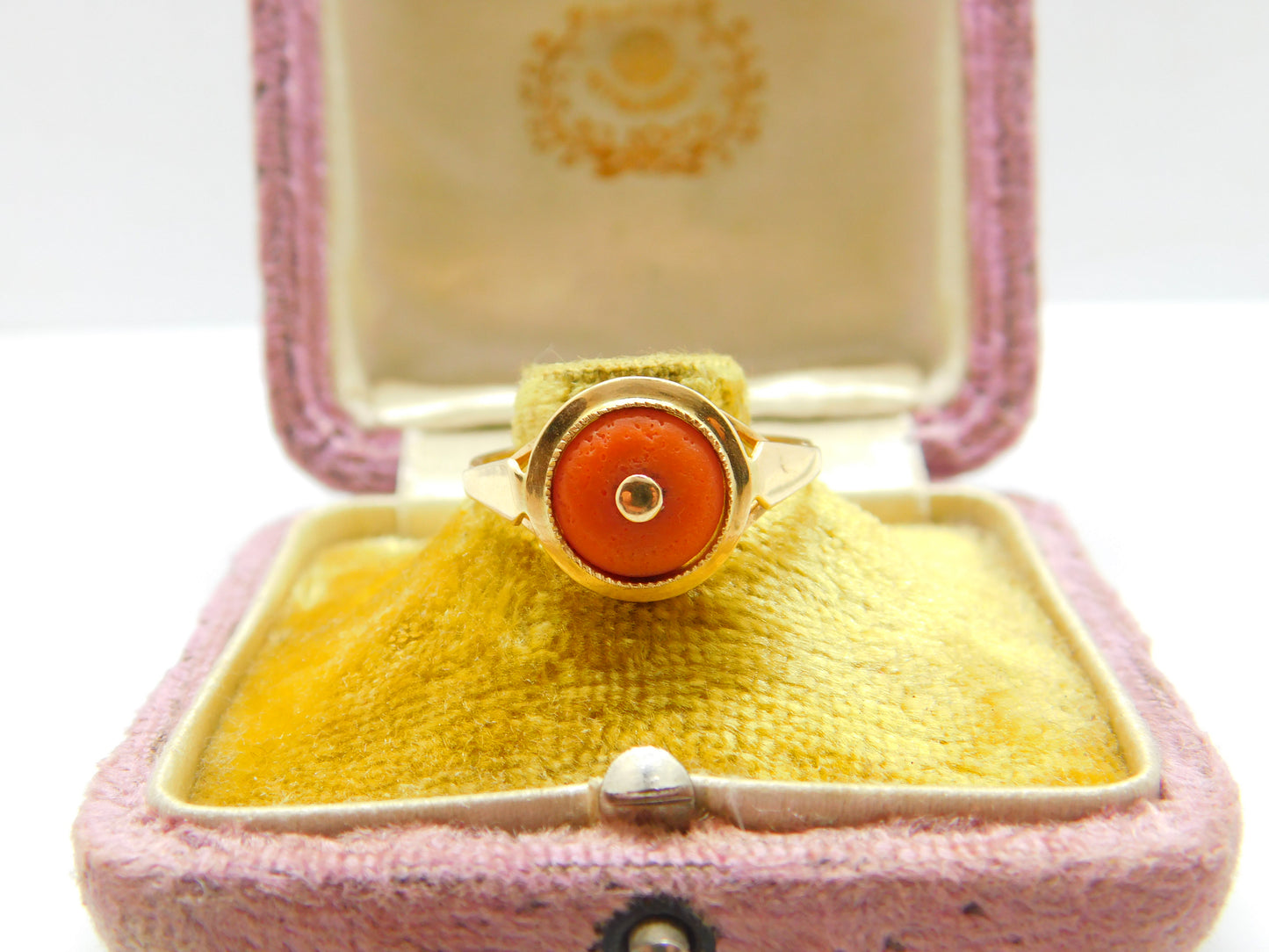 Victorian French Export 18ct Gold & Red Coral Band Ring Antique c1900